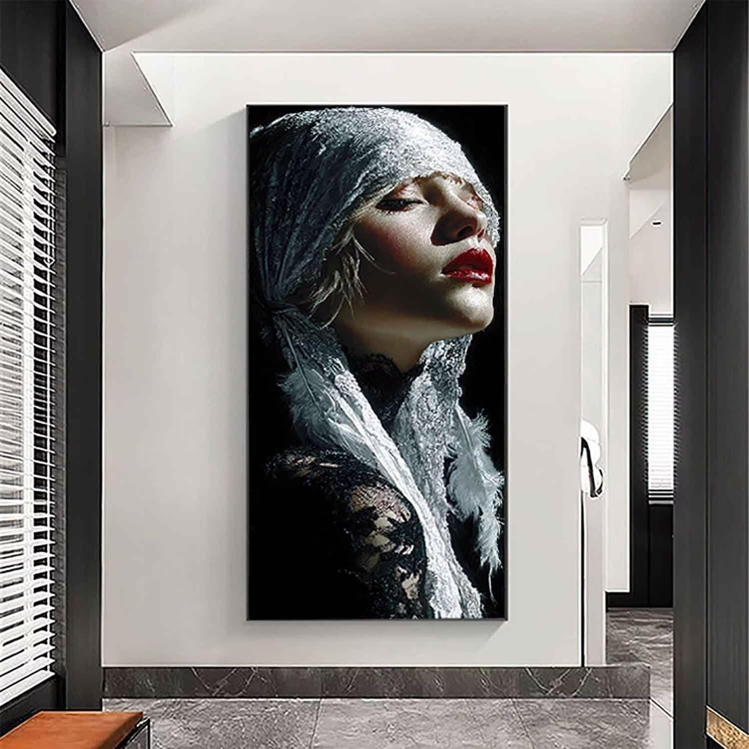 Woman Diamond Painting Red Lips Diamond Art Kits for Adults, 5D Gem Art Painting Kit Beginners DIY Round Full Drill Crystal Dots Embroidery Crafts, Home Wall Decor, Gifts for Women 32x64in zy3-21w