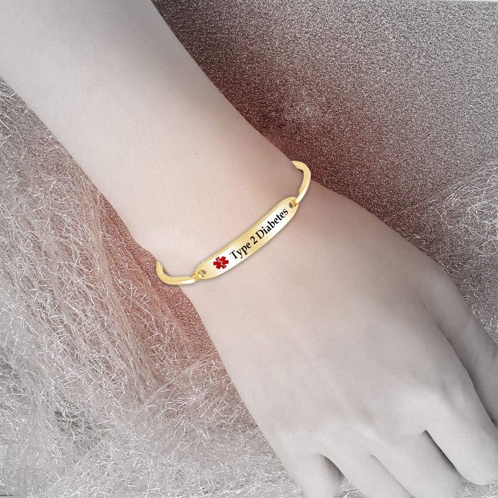 AFFY Customizable Engraving Medical Alert ID Bracelet Men Women Personalized 925 Sterling Silver Bangle Beacelet 7.5 Inch