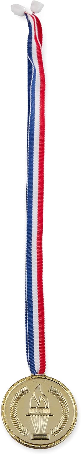 48x Gold Medals for Children with Torch Picture to Celebrate Victories Diameter 5 cm Gold