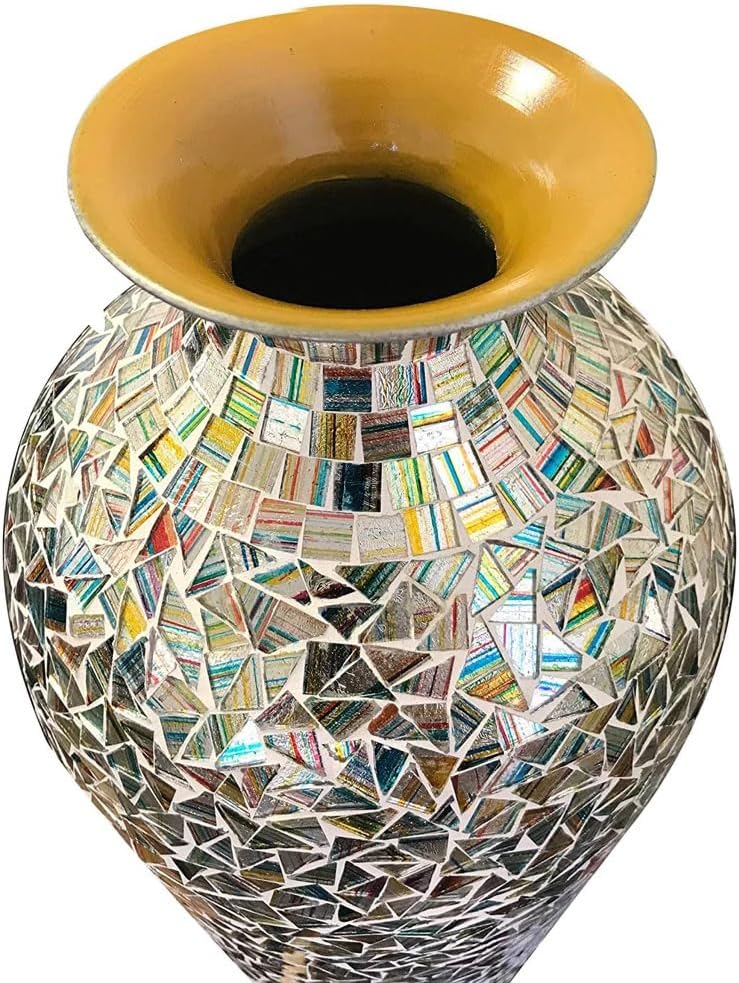 20 Inch Mosaic Floor Vase – Tall Handmade Iron Boho Vase with Rainbow Multicolor Glass Tile | Decorative Centerpiece for Living Room, Bedroom, Entryway | Dried Flower & Pampas Grass Holder