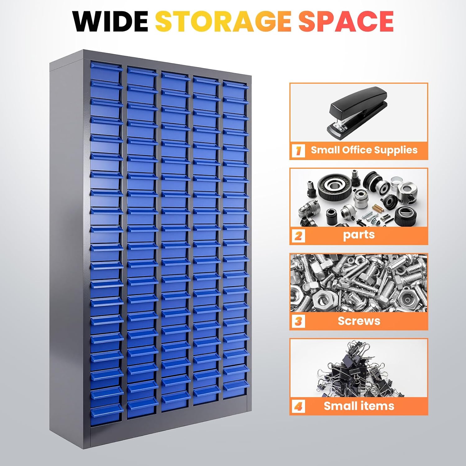 Nut and Bolt Organizer, Heavy Duty Parts Cabinet with 100 ABS Material Drawers, Metal Frame Bolt Organizer Storage in Workshop, Garage, and Classroom (Grey)