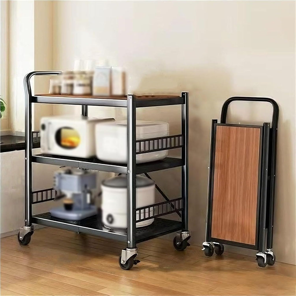 Microwave Stand,Bakers Rack,Kitchen Stands With Storage,3-Tier Foldable, Mobile Cart With Wheels,Suitable For Kitchens,Warehouses,Balconies,And Storage Rooms(Black,60*36*105CM/23.6*14*41IN)