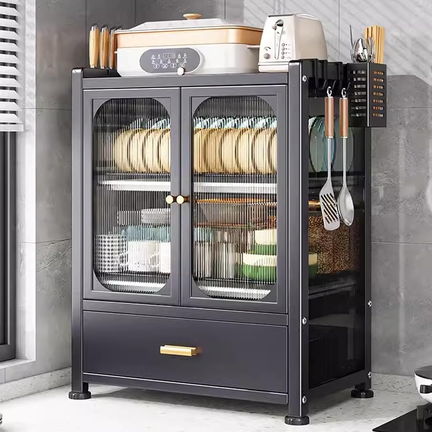 Kitchen Microwave Stand with Storage and Dish Drying Rack Bakers Rack with Drawers for Kitchen Countertop Nization Dish Cabinet and Storage Cabinet for Kitchen Essentials,A,One Size