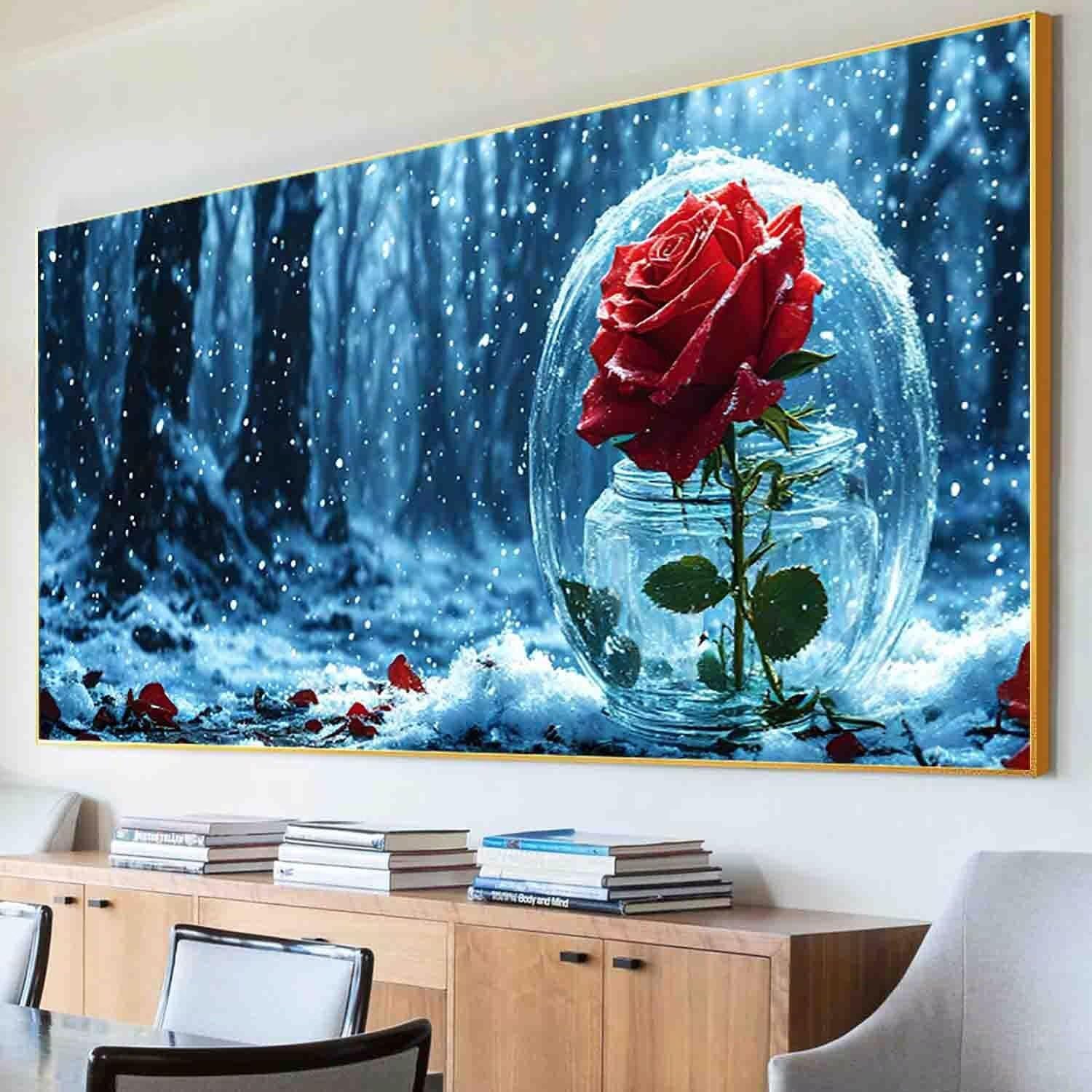 Flower Paint by Numbers Red Rose Painting Kits for Adults Beginner Painting by Numbers pre Drawn Canvas with Brush Acrylic Oil Paint Adult Craft, Gifts for Women, Room Decor (100x200cm Framed) -70s5