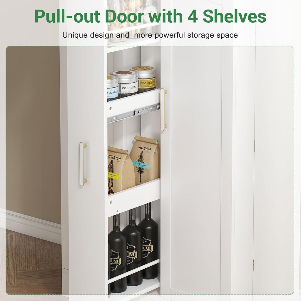 kepptory 47' Kitchen Pantry Cabinet with Drawer, Storage Cabinet with Adjustable Shelves, White Buffet Cupboards Sideboard for Home Office Use