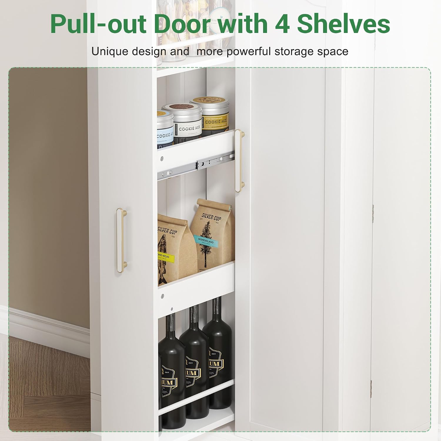 kepptory 47' Kitchen Pantry Cabinet with Drawer, Storage Cabinet with Adjustable Shelves, White Buffet Cupboards Sideboard for Home Office Use