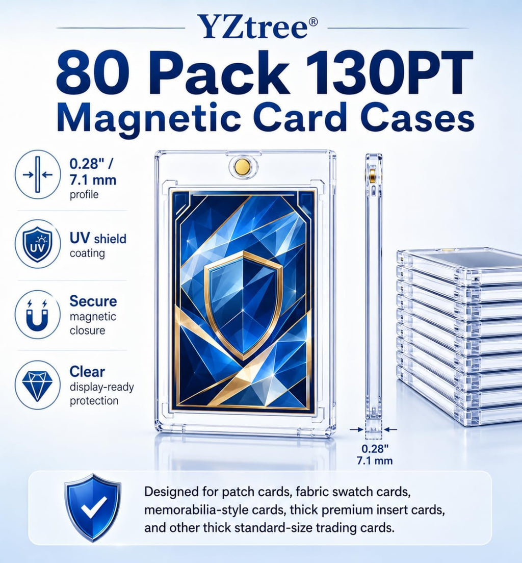 130pt Magnetic Card Holder, 80 Pack One Touch Card Holders | 0.28' Clear Acrylic Case for Thick Trading Cards, U-V Resistant Sports Card Protector for Premium Cards, Relic-Style Cards