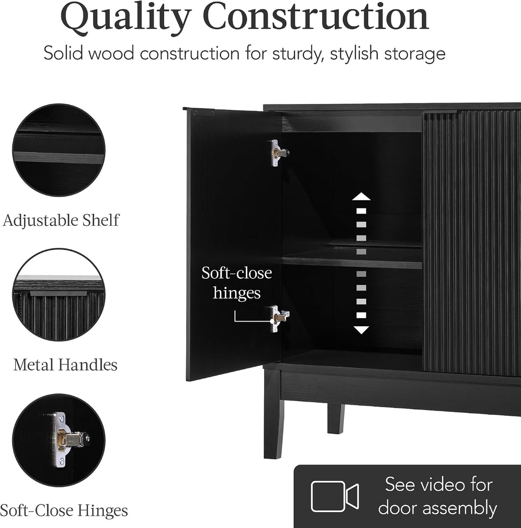 Best Choice Products 2-Door Modern Storage Cabinet, Buffet, Sideboard, Media Cabinet, Cupboard, Entryway Accent Table, Bookcase w/Reeded Panels and Adjustable Shelves – Black