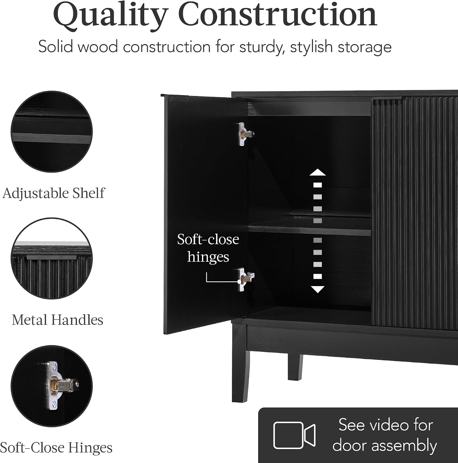 Best Choice Products 2-Door Modern Storage Cabinet, Buffet, Sideboard, Media Cabinet, Cupboard, Entryway Accent Table, Bookcase w/Reeded Panels and Adjustable Shelves – Black