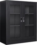 SISESOL Black Metal Storage Cabinet with Doors and Shelves,36 inch Locking Display Cabinet with Acrylic Doors,Office Cabinets with Lock,Sideboard Cabinets for Home Office,Living/Dining/Utility Room,