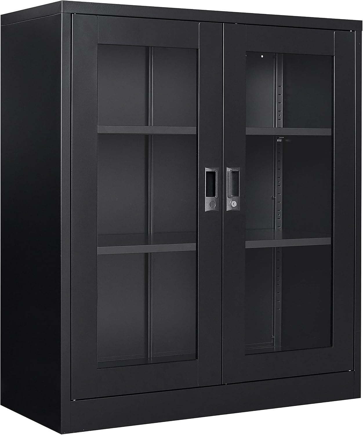 SISESOL Black Metal Storage Cabinet with Doors and Shelves,36 inch Locking Display Cabinet with Acrylic Doors,Office Cabinets with Lock,Sideboard Cabinets for Home Office,Living/Dining/Utility Room,