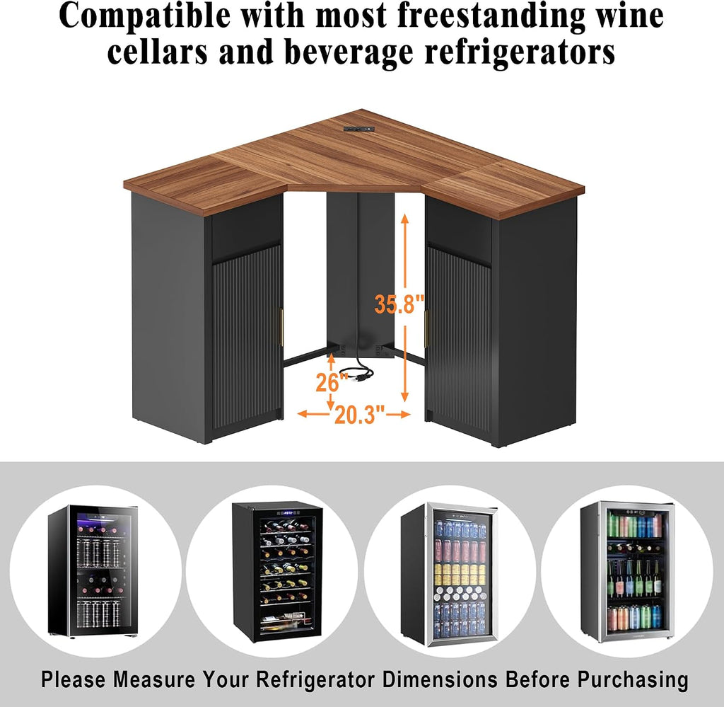GDLF Corner Bar Cabinet with Fridge Space, Corner Coffee Bar Station with Storage, L Shaped Liquor Wine Cabinet for Home