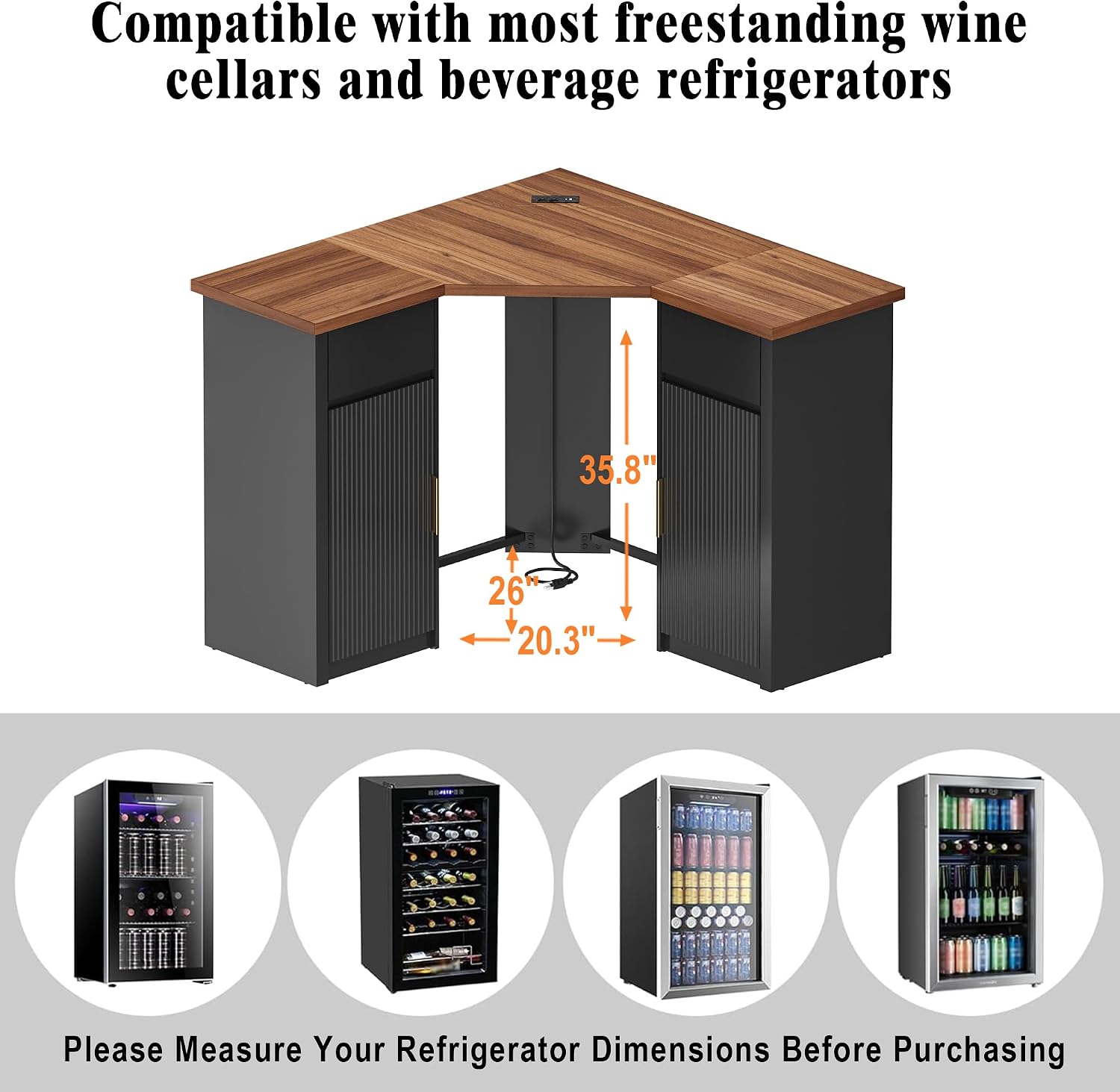 GDLF Corner Bar Cabinet with Fridge Space, Corner Coffee Bar Station with Storage, L Shaped Liquor Wine Cabinet for Home