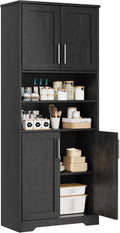 IDEALHOUSE 67' H Tall Storage Cabinet, Freestanding Bathroom Cabinet with 4 Doors and Adjustable Shelves,Modren Cupboard for Kitchen, Pantry, Living Room, Black