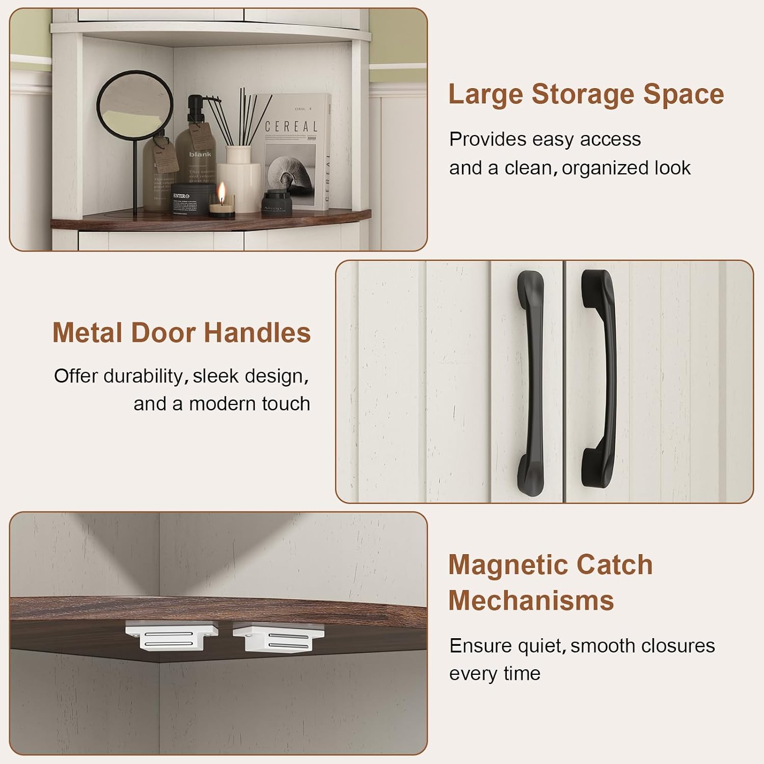 HOKYHOKY Tall Corner Cabinet, 64.7' Corner Storage Cabinet with 4 Doors and 5 Storage Shelves, Farmhouse Space Saver with Arched Door Design for Living Room, Kitchen, Bathroom, Office