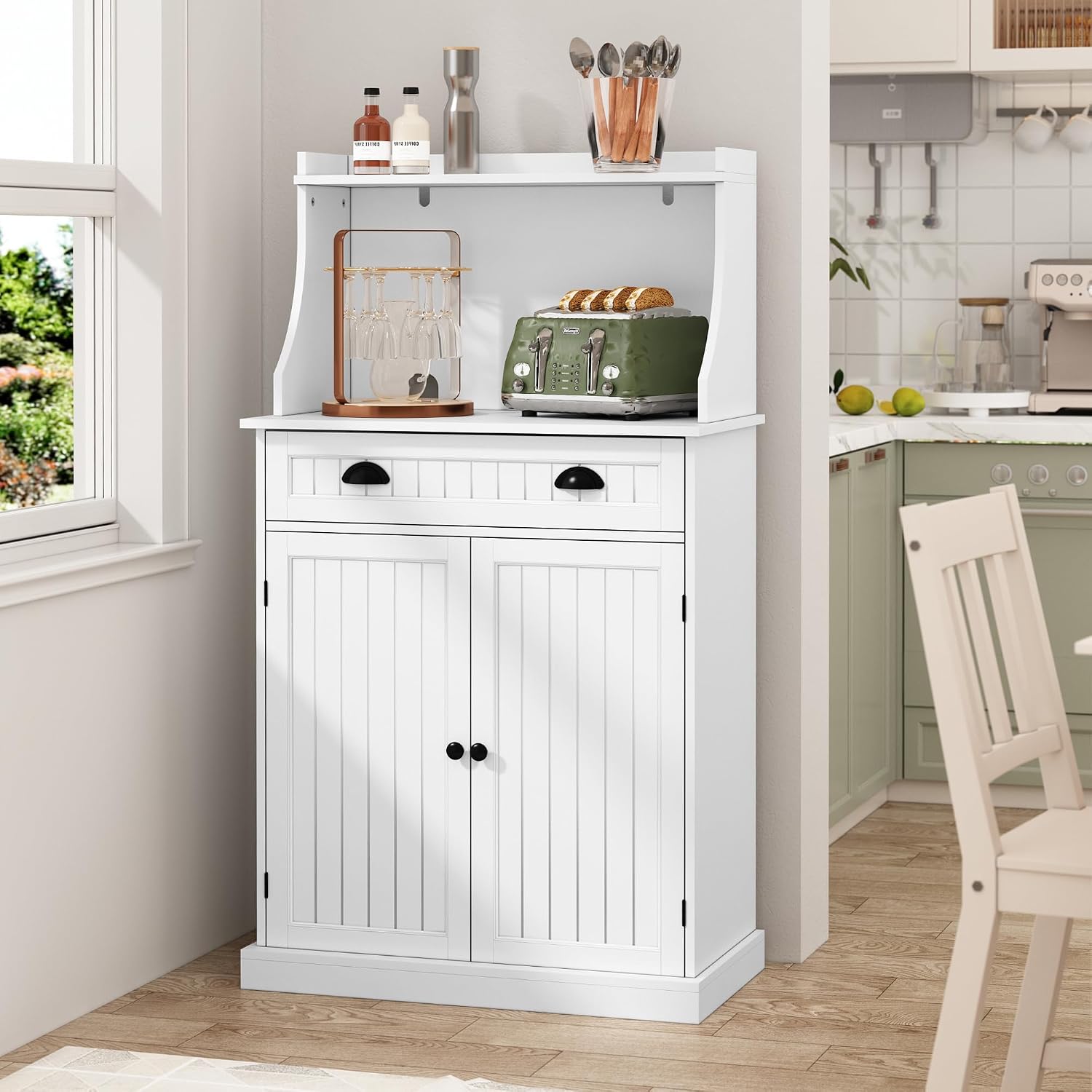 ARTPOWER 54' Kitchen Microwave Cabinet/Stand with Storage and Drawers, Pantry Storage Cabinet with Hutch & Adjustable Shelves for Kitchen, Dining Room, Living Room, Hallway in White