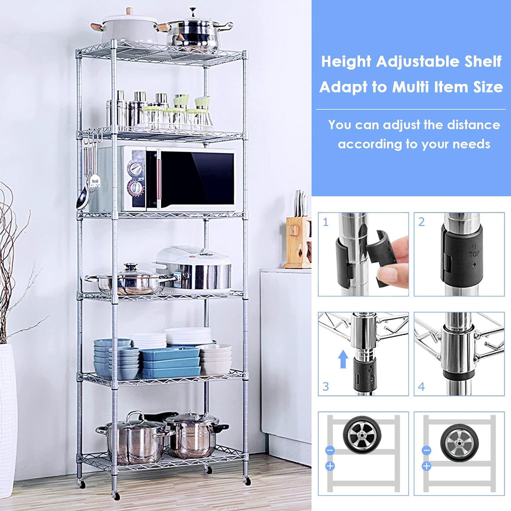 5 Tier Wire Shelving Unit With Wheels, Adjustable Narrow Metal Shelf, NSF Certified Storage for Laundry, Garage, Kitchen, Pantry, 18' D X 24' W X 71' H, Chrome