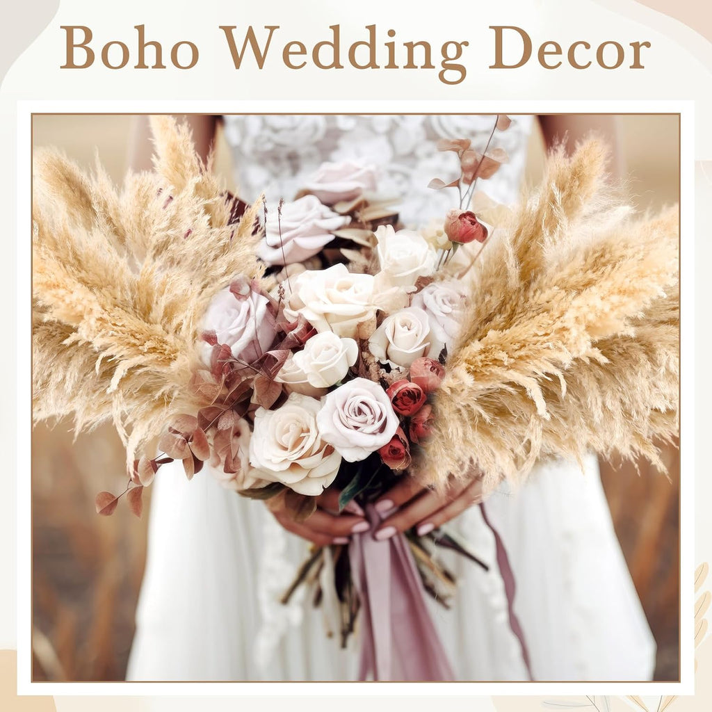 Tigeen 140 Stems Natural Dried Pampas Grass Decor, Large Pampas Grass for Tall Floor Vase, Natural Beige Pompas, Dried Flower Bouquet for Wedding, Party, Farmhouse, Boho Home Decor, 40 Inch