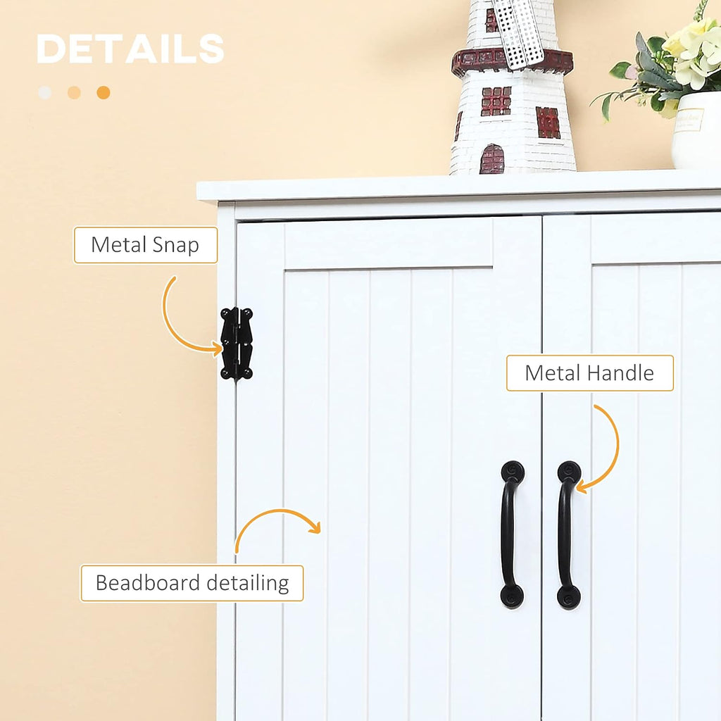 HOMCOM 48.5' Kitchen Pantry Cabinet with 2 Adjustable Shelves and 4 Beadboard Doors, Compact Farmhouse Kitchen Storage Cabinet for Dining Room, White