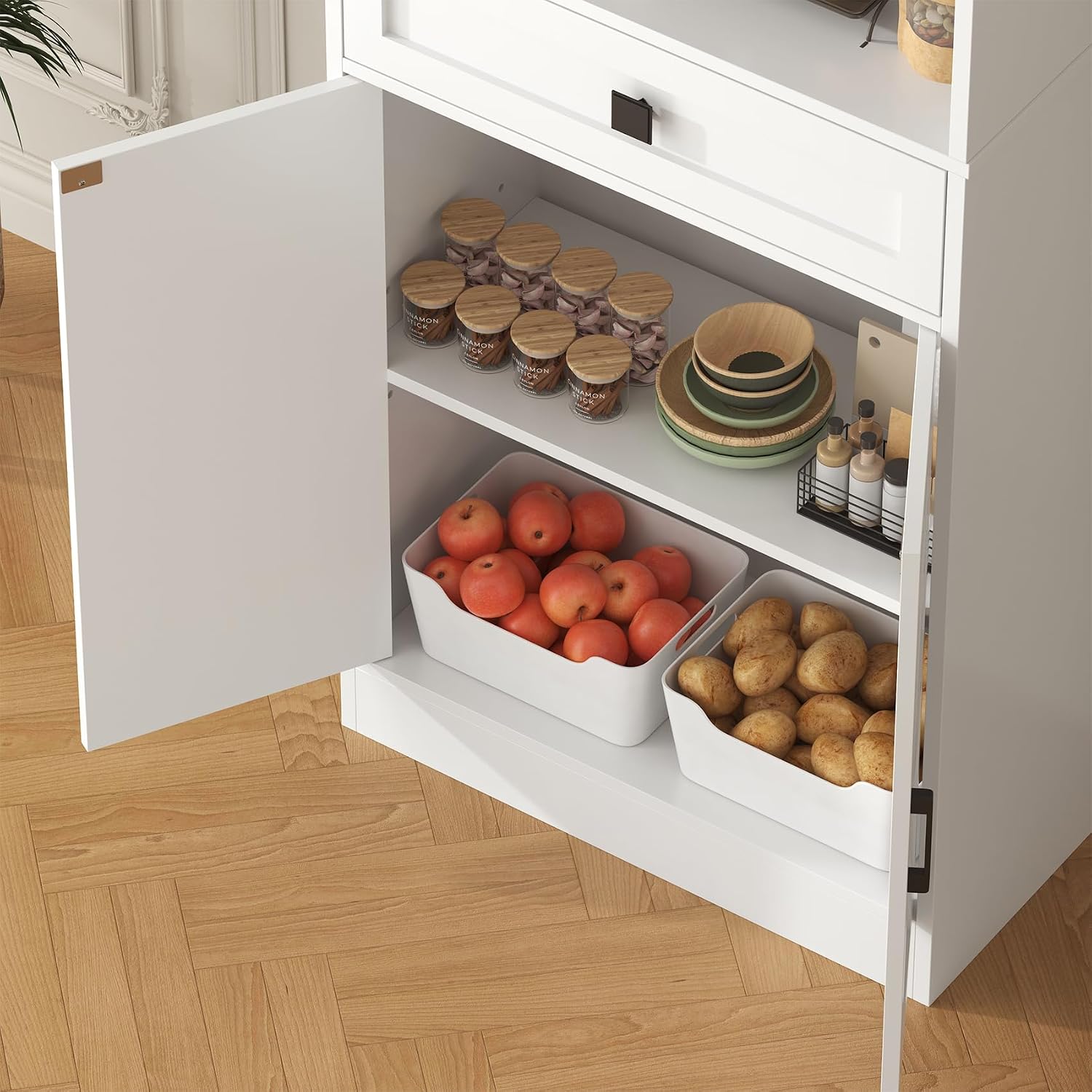 67' Tall Farmhouse Pantry Cabinet with Drawer,Small Storage Cabinet for Kitchen Bathroom Dining Room Kitchen (White, 11.8' D x 23.6' W x 67' H)
