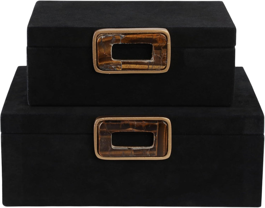 Decorative Boxes with Lid for Home Decor – Modern Storage and Home Organizer - Jewelry Boxes and Keepsake Boxes Perfect for Living Room, Bedroom, or Office Decor; Set of 2 – 5', 4' Black & Gold