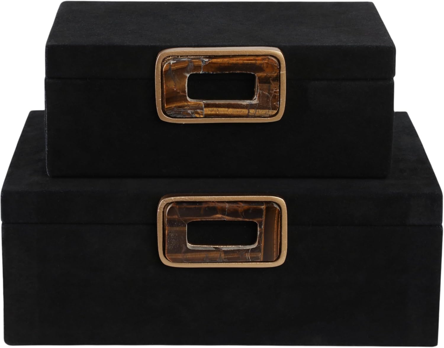 Decorative Boxes with Lid for Home Decor – Modern Storage and Home Organizer - Jewelry Boxes and Keepsake Boxes Perfect for Living Room, Bedroom, or Office Decor; Set of 2 – 5', 4' Black & Gold