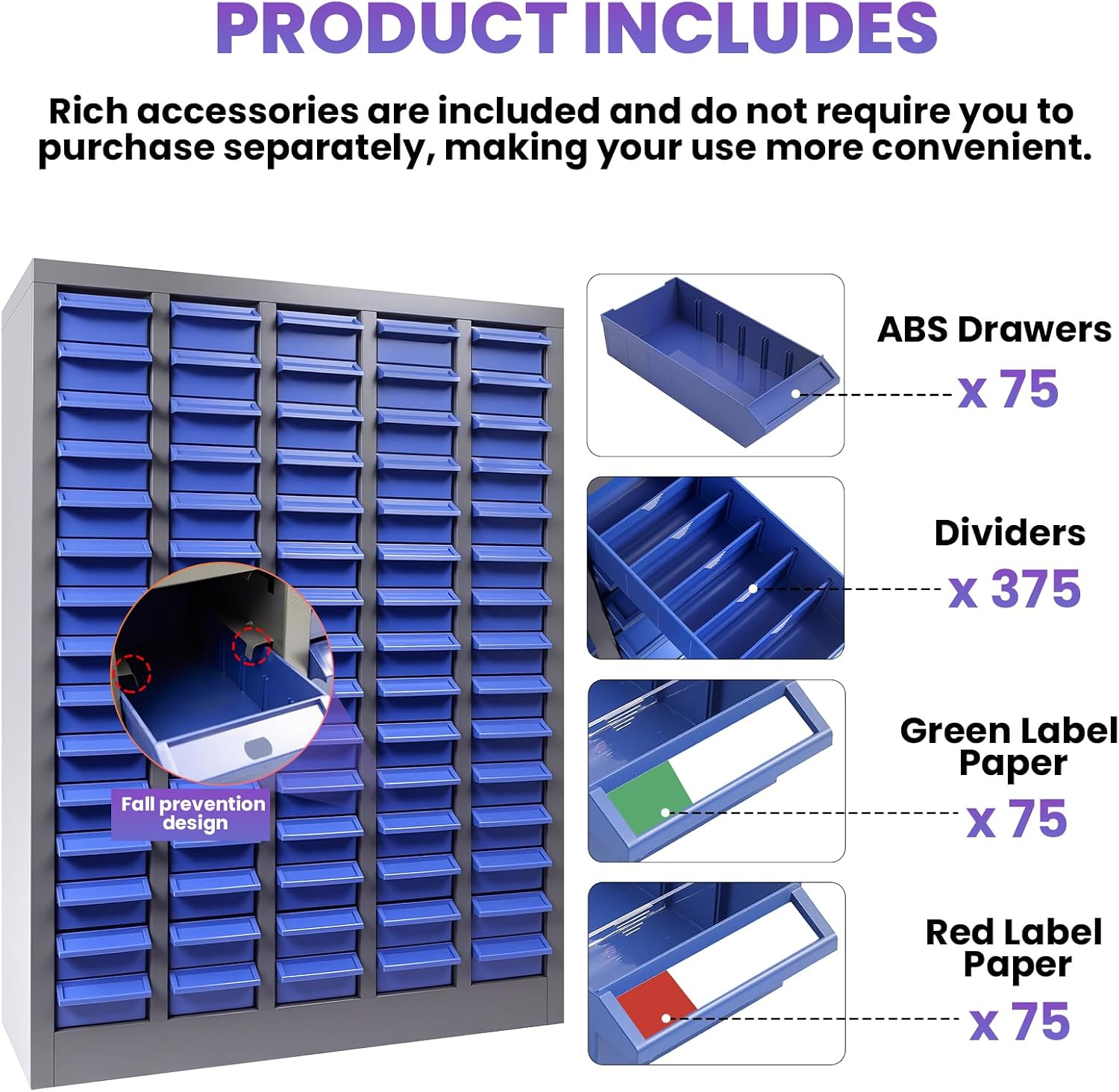 75 Drawers Stainless Steel Nut and Bolt Organizer, Parts Cabinet with Adjustable Shelves and Label Stickers, Bolt Organizer for Nuts Bolts Parts Screws Small Items