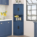 Vabches 64.8' Tall Farmhouse Corner Cabinet with 4 Doors and 5 Storage Shelves, Farmhouse Storage Cabinet with Barn Door Design, Home Space Saver for Living Room, Kitchen, Laundry Room,Blue