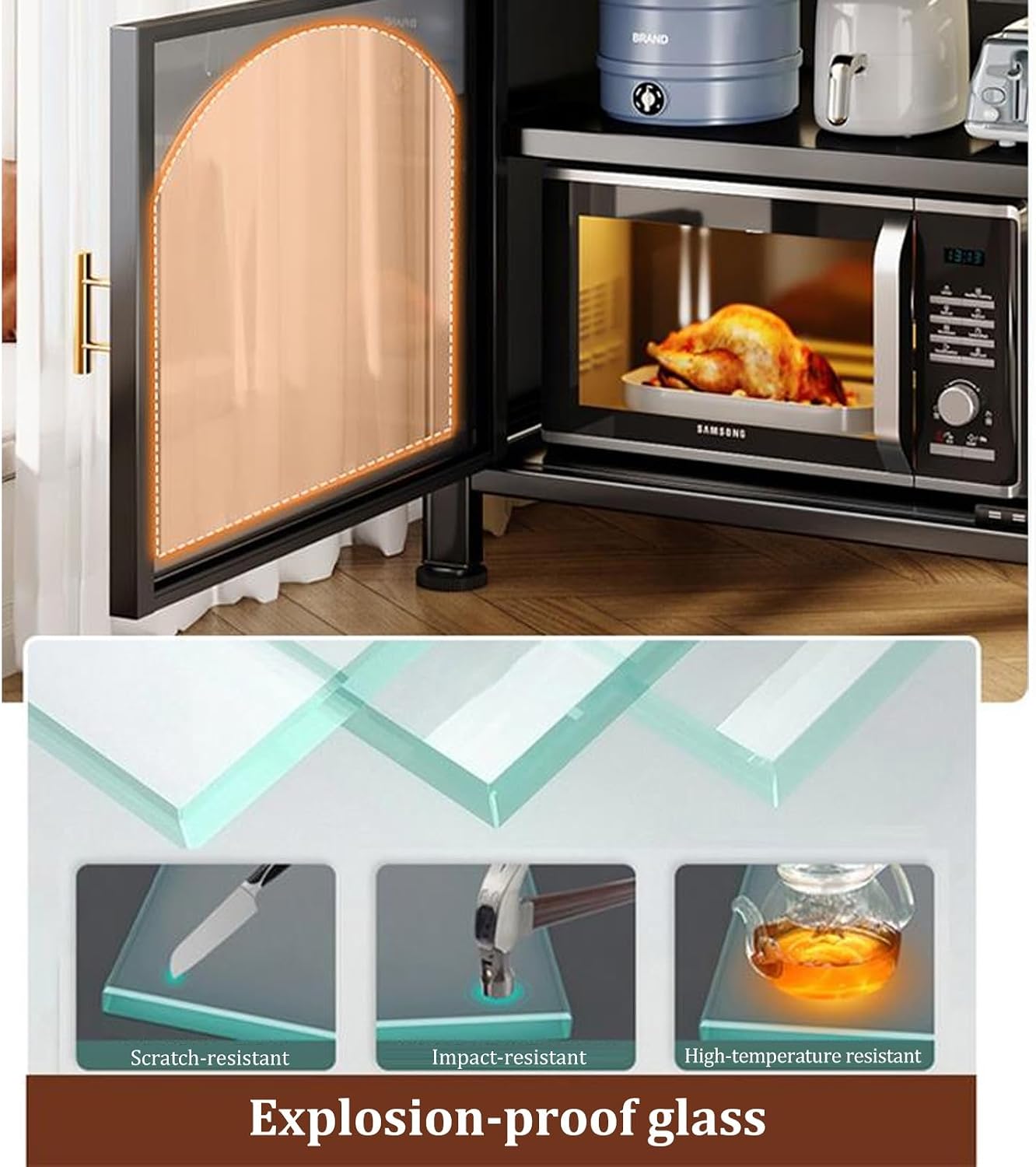 73' Bakers Rack Cabinet with Glass Doors, Tall Coffee Bar with Drawer and Adjustable Shelves, for Living Room, Dining Room, Kitchen, Entrance, Study