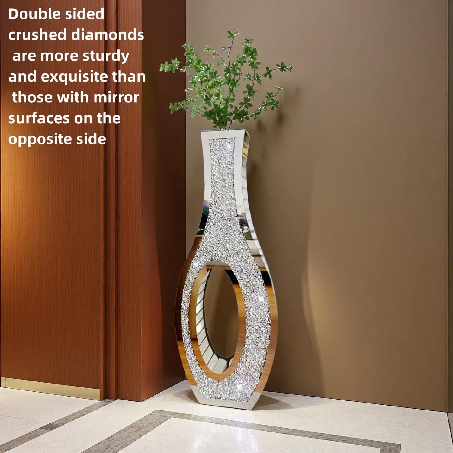 30' Tall Double Sided Crushed Diamond Floor Vases, Large Hollow Out Dustproof Vase for Living Room, Floor Vases Decorative Tall for Home,Office,Hotel(11.8' L x 5.37' W x 30' H)