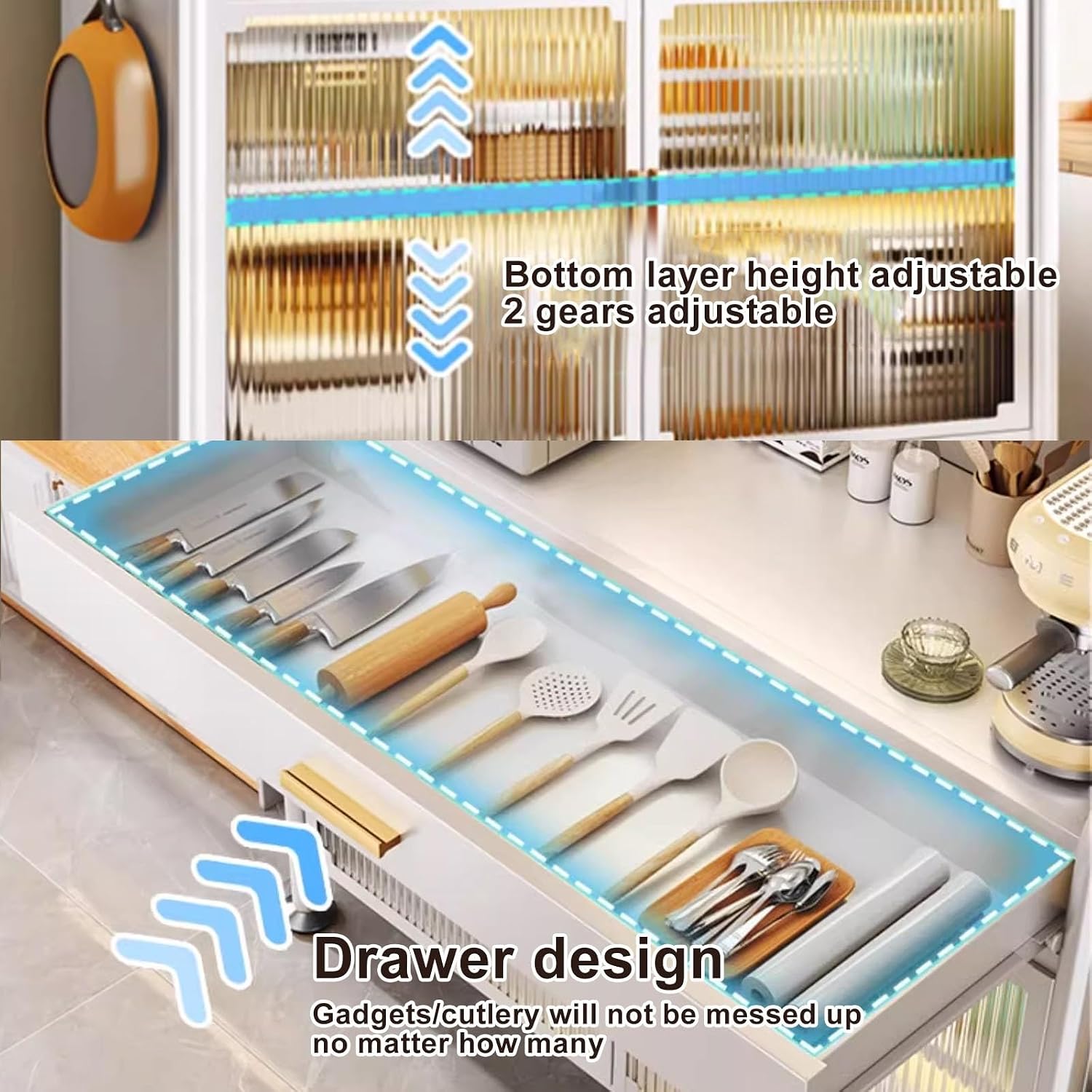 Kitchen Pantry Storage Cabinet, Storage Cabinet, Baker's Rack with Drawer, 4-Tier Kitchen Storage Shelf, With Pegboard Accessories, With Flip Door, For Garage Pantry Home Kitchen Spices Pots and Pans