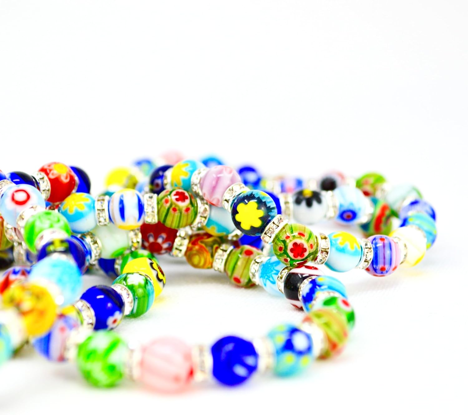 MY ITALIAN DÉCOR - Murano Glass Millefiori Bead Bracelet SET OF 3 | Beaded Bracelet with Elastic | Handmade for Woman | Made In Italy