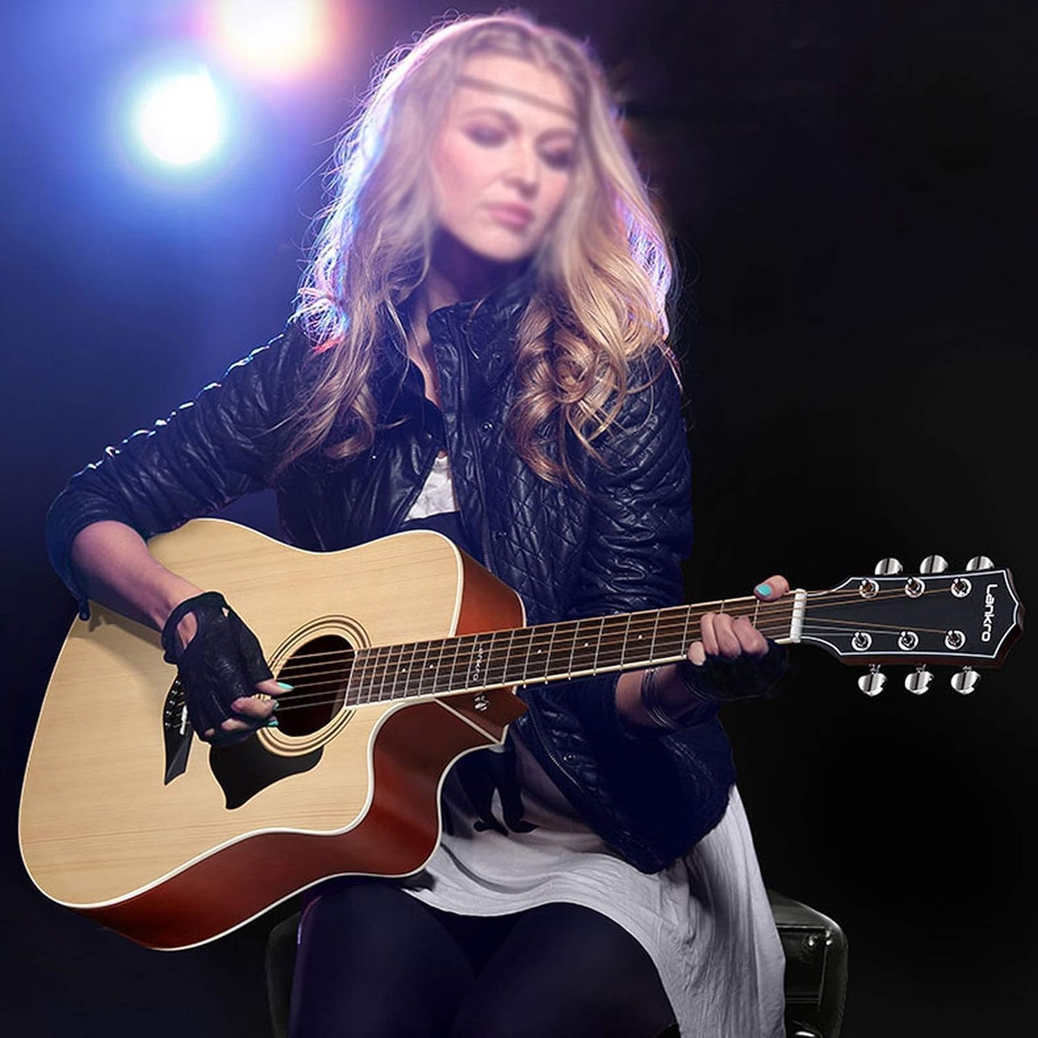 41in Acoustic Guitar, Getting Started for Novice Beginners Veneer Junior Guitar， for Male and Female Students Childrens (Size:41in,Color:#a)