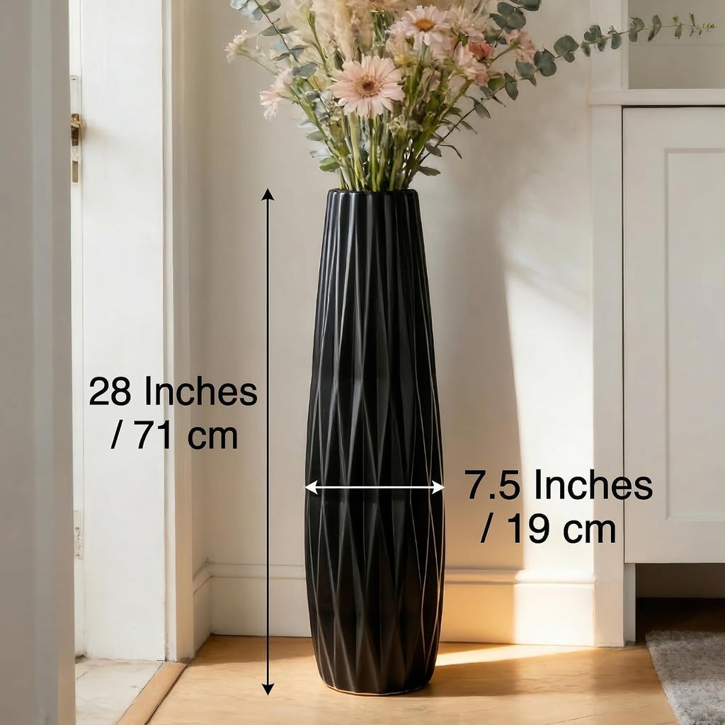 Black Ceramic Tall Floor Vase – 28' Modern Minimalist Decorative Large Vase for Living Room Corner, Entryway, or Office Home Decor