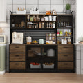 MOUMON 70.9' Extra Large Kitchen Pantry Cabinet with Hutch, Industrial Kitchen Hutch with 6 Drawers and 4 Mesh Doors, Large Coffee Bar Cabinet with Pegboard and Shelves, Brown and Black