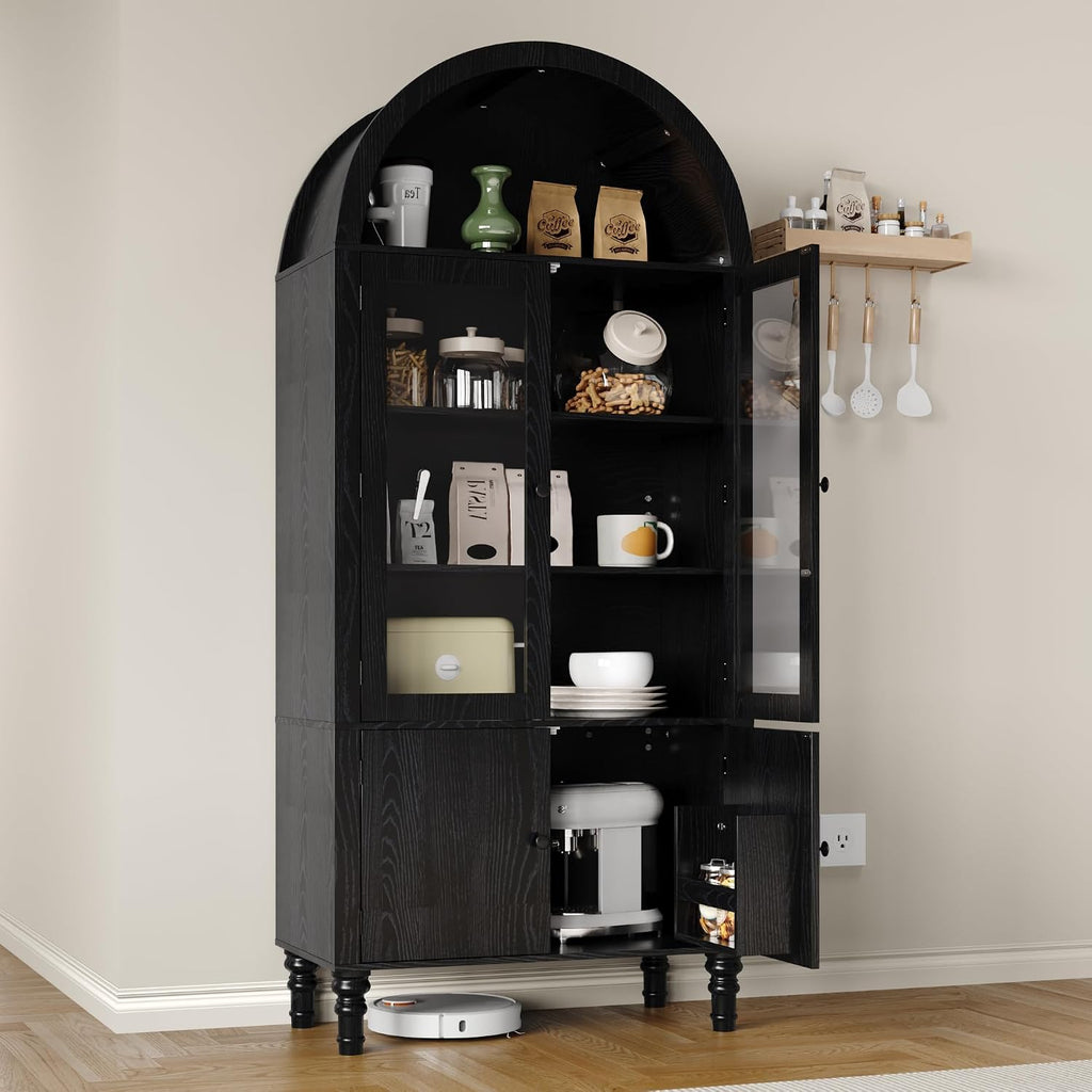 Furnify 71' Tall Arched Pantry Cabinet, Modern Kitchen Storage Cabinet with Doors, 3 Adjustable Shelves, Door Shelves, Organizer, Versatile Cupboard for Kitchen, Bathroom, Black