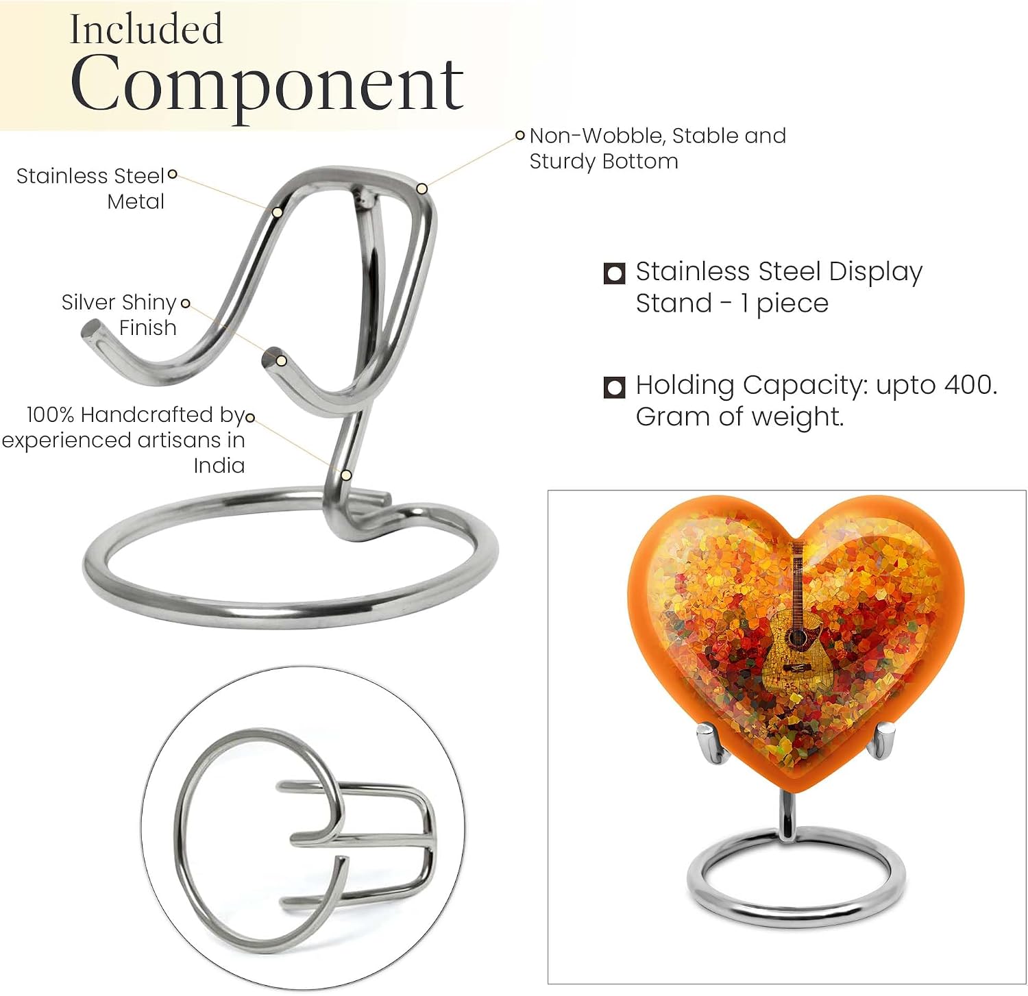 Guitar Urn - Heart Urns - Cremation Boxes for Human Ashes - Human Urns for Ashes Dad - Unique Urn for Ashes for Women - Urns for Ash Male - Burial Urn for Women Ashes (1pcs 8Inch+1pcs 3inch Combo)