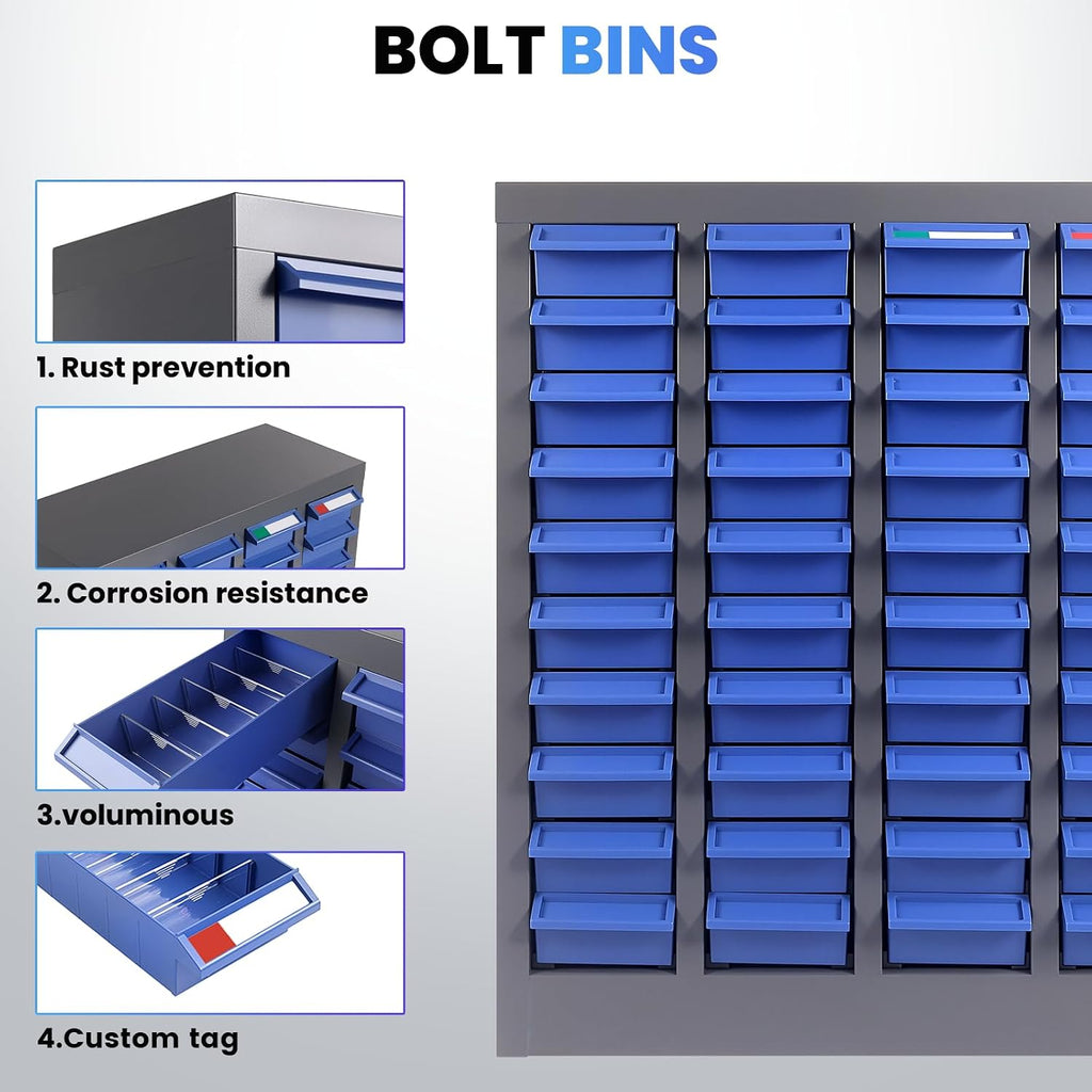 40-Drawer Metal Organizer, Garage Storage Cabinet for Nuts and Bolts, Heavy-Duty ABS Drawers with Alloy Steel Frame, Ideal for Workshop, Office & Home (40 Drawers)