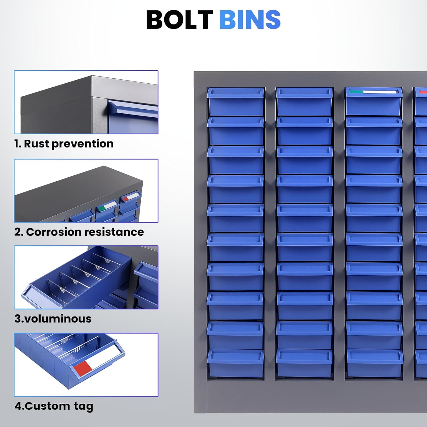 40-Drawer Metal Organizer, Garage Storage Cabinet for Nuts and Bolts, Heavy-Duty ABS Drawers with Alloy Steel Frame, Ideal for Workshop, Office & Home (40 Drawers)