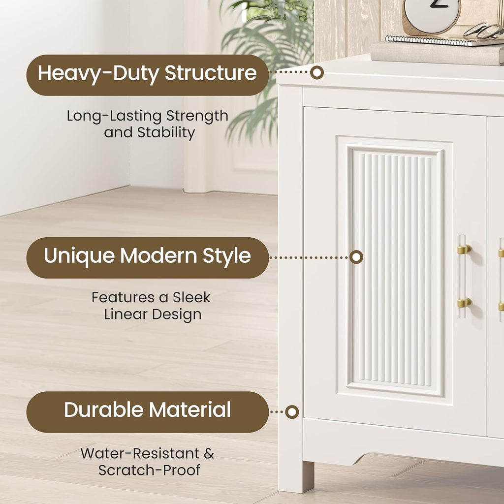 Jocoevol 55'' Buffet Cabinet with Storage, Modern Fluted Door Design Sideboard Buffet Cabinet with Storage and Adjustable Shelf, Coffee Bar Station for Kitchen, Dining Room, Pure White