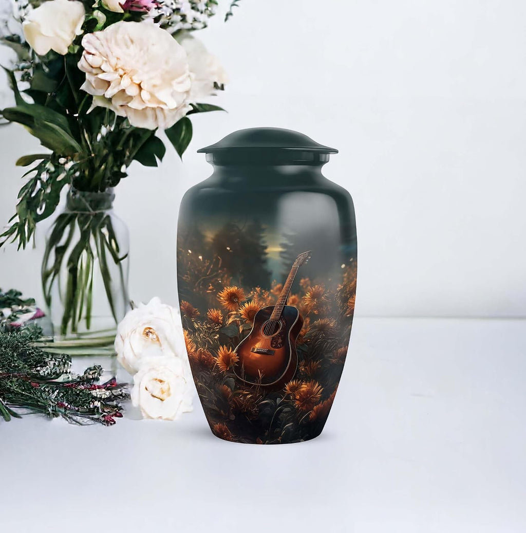Guitar Funeral Urns for Human Ashes Adult Mom and Dad - Green Cremation Urn for Human Ashes Adult Female and Male - Sunflower Keepsake Urns for Grandmother 10 Inch, 1 Large & Mini Set 4, 3 Inch