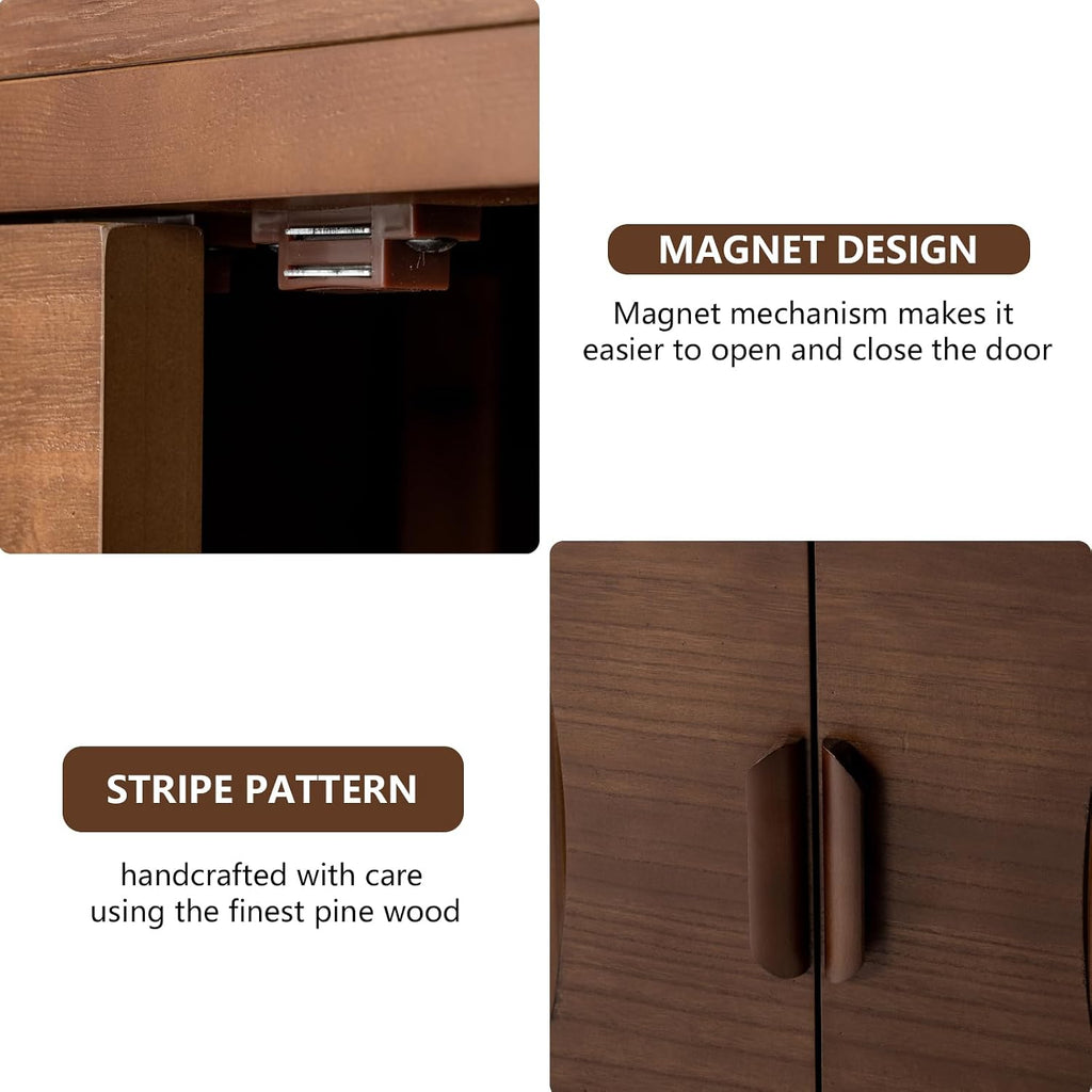 COSIEST 30' W Storage Cabinet with Doors and Shelves, Mid-Century Cabinet with Adjustable Shelf, Accent Sideboard for Kitchen, Dining Room, Living Room, or Hallway (Brown, Line Pattern)