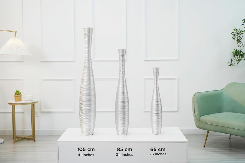 Leewadee Decorative Tall Floor Vase for Living Room Decor, 34 inches, Silver, Resin