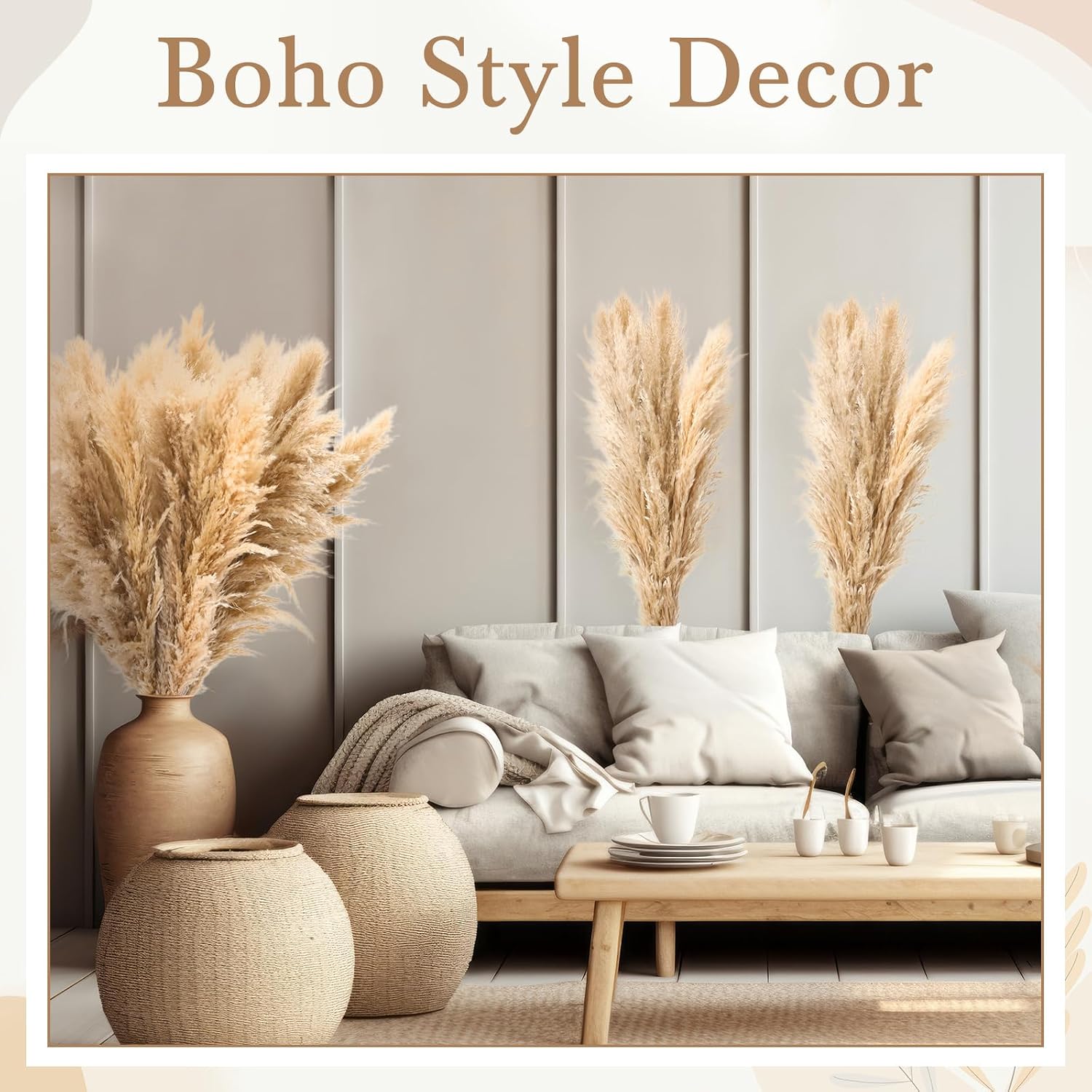 Tigeen 140 Stems Natural Dried Pampas Grass Decor, Large Pampas Grass for Tall Floor Vase, Natural Beige Pompas, Dried Flower Bouquet for Wedding, Party, Farmhouse, Boho Home Decor, 40 Inch