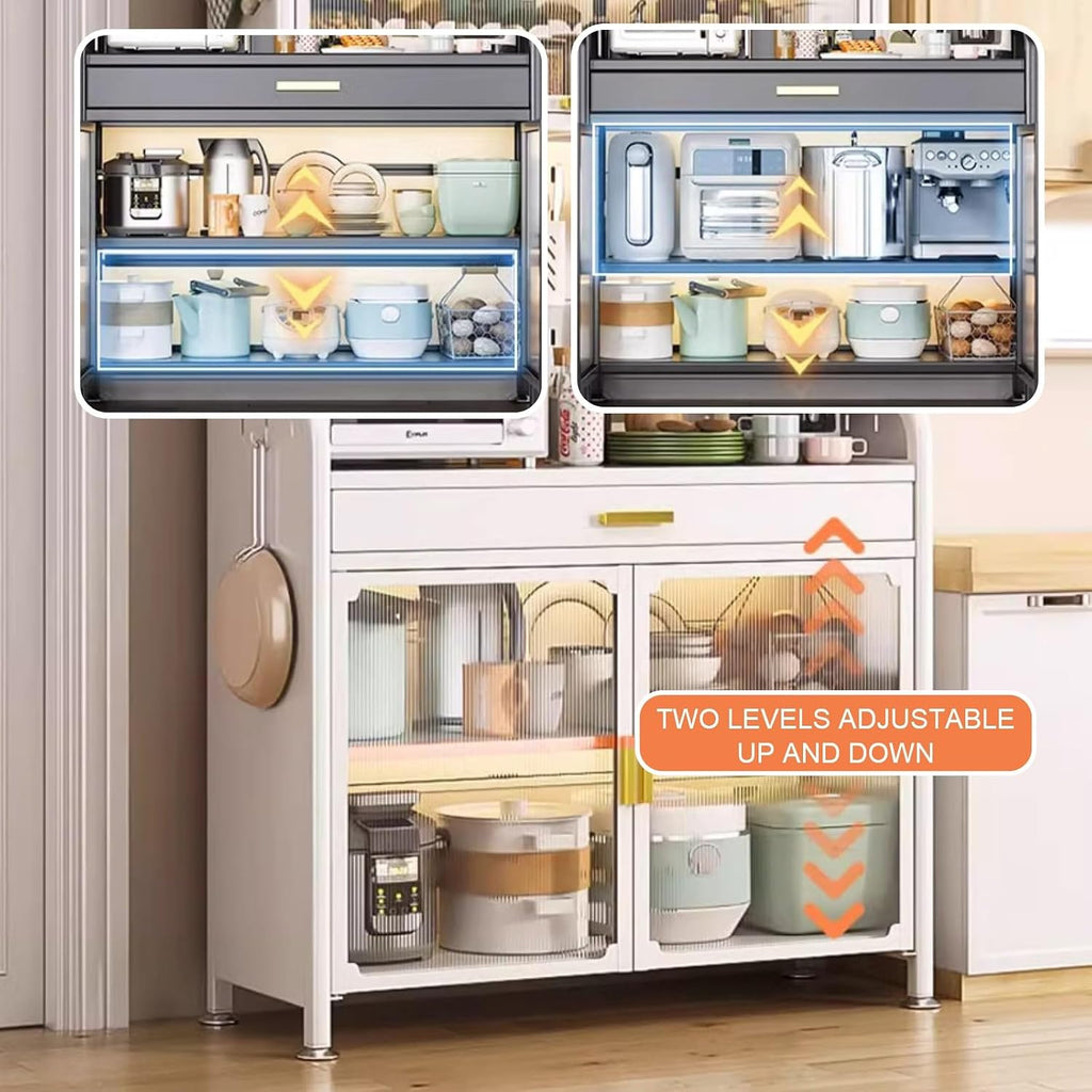 5-Tier Kitchen Bakers Rack with Drawer, Kitchen Cabinets with Worktop, with Wheels, Easy to Move(60cm)