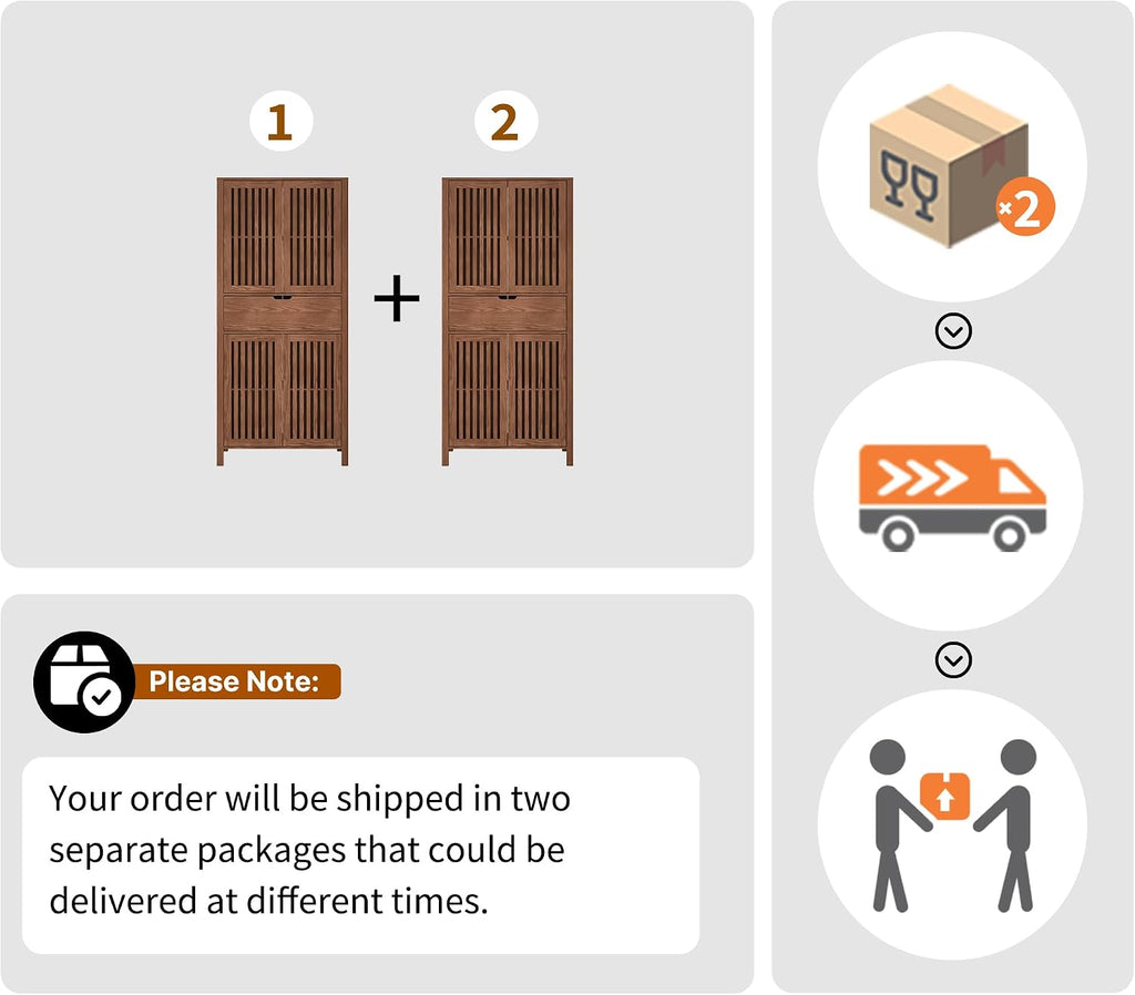 BVIUNTWO Set of 2 Rustic Brown 69' Tall Farmhouse Storage Cabinet with Drawer & Adjustable Shelves, Grille Door Organizer Unit, Anti-Tip Design for Bathroom,Kitchen,Living Room