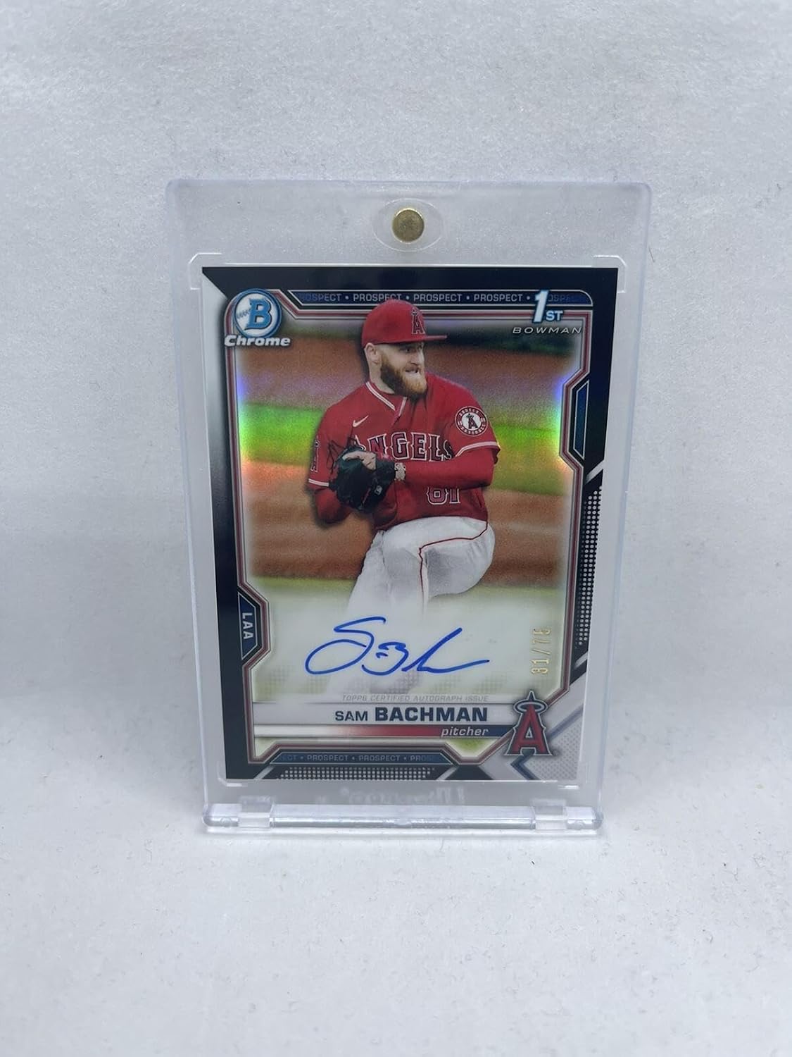 Sam Bachman 2021 Bowman 1st Chrome Refractor Auto #/75 W/Mag Angels - Baseball Slabbed Autographed Cards