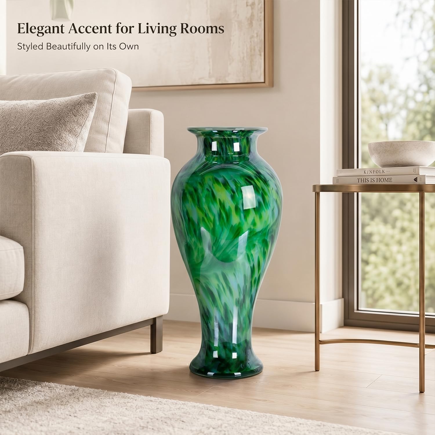 20' Tall Green Glass Vase Hand Blown Large Floor Glass Vase Home Decor, Pretty Modern Dark Green Flowers Vases, Jarrones Grandes para Sala Elegantes, Large Vases for Living Room Wedding Decor