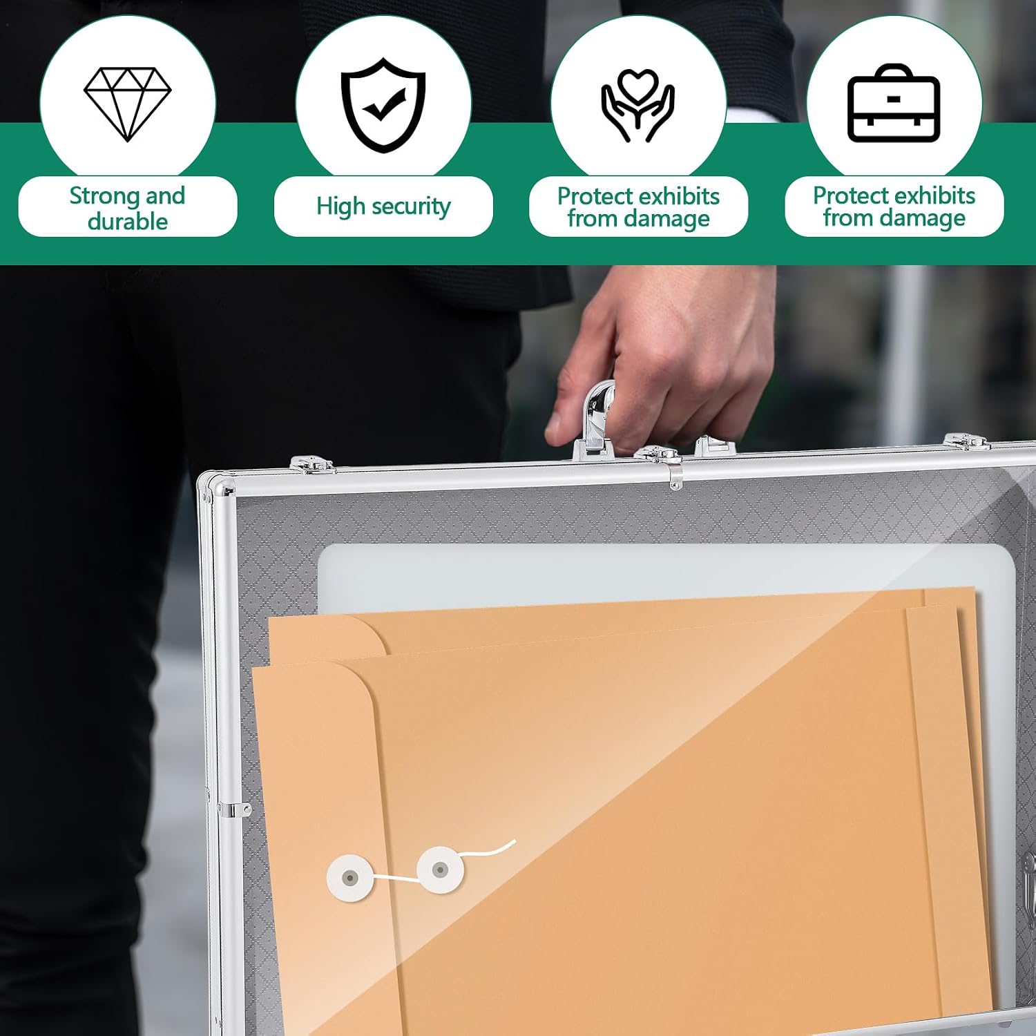 2 Pcs Card Show Display Case Trade Show Display Case Sport Aluminum Glass Table Top Portable Box with Clear Acrylic Showcase with Lock for Jewelry Craft Collect