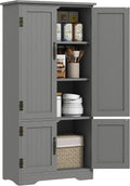 HOMCOM 48.5' Kitchen Pantry Cabinet with 2 Adjustable Shelves and 4 Beadboard Doors, Compact Farmhouse Kitchen Storage Cabinet for Dining Room, Gray